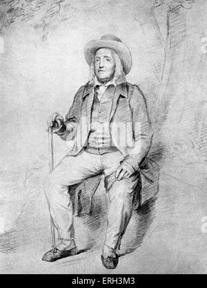 Jeremy Bentham seduto sotto un albero, con bastone e cappello. Disegno di G. F. Watt (1817 - 1904). JB: Enlglish giurista e Foto Stock