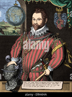 Sir Francis Drake - Ritratto del navigatore inglese, marinaio e uomo politico. c. 1540 - 28 gennaio 1596. Versione Colorised. Foto Stock