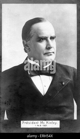 Il presidente William McKinley, (1843-1901) 25° Presidente degli Stati Uniti, (in office Marzo 1897-settembre 1901) cartolina commemorativa datata sulla parte anteriore, 14.9.1901 - la data del suo assassinio. Foto Stock