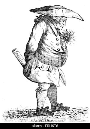 Samuel Johnson - caricatura, 1776. Vestito come un "alleato" (effeminate ragazzo o uomo) da Toms, un ben noto London coffee house del tempo. SJ: Inglese saggista, biografo, lessicografo e critico della letteratura inglese, 18 settembre 1709 - 13 dicembre 1784. Foto Stock