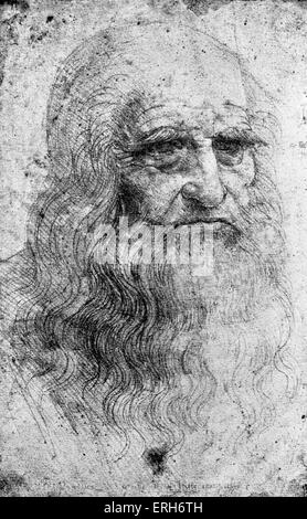 Leonardo da Vinci - dal ritratto di auto del rinascimento italiano pittore, scultore, scrittore, scienziato, architetto e ingegnere Foto Stock