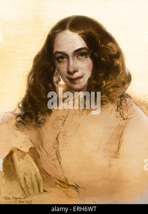 Elizabeth Barrett Browning ritratto. Dopo il ritratto da Campo Talfourd. Poeta inglese, 6 marzo , 1806 - 29 giugno 1861 Foto Stock