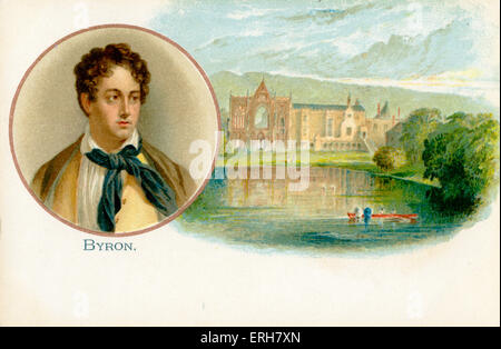 Lord Byron - ritratto con la Newstead Abbey, Nottingham, Inghilterra. George Gordon Byron, sesto Barone Byron. Poeta inglese: 22 gennaio Foto Stock