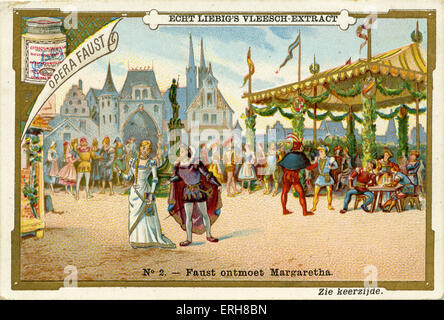 Faust - l'opera ("Opera Faust'). Pubblicato nel 1892. Opera di Charles Francois Gounod, compositore francese: 18 giugno 1818 - 18 ottobre 1893. Traduzione: 'Faust incontra Marguerite'. ("Faust ontmoet Margaretha.') Liebig Azienda carte collezionabili serie. Foto Stock