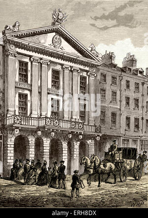 Vista frontale del Drury Lane Theatre nel XVIII secolo. (Originariamente un pozzetto prima di eseguire la conversione a un teatro durante il regno Foto Stock