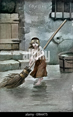 Les Miserables di Victor Hugo. Pubblicato per la prima volta 1862. Illustrazione originale da Emile Bayard. La didascalia recita: Cosette travolgente. Foto Stock