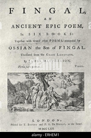 James MacPherson - "Fingal' - Pagina del titolo. Primo, edizione 1762. Autore scozzese, 1736-1796. Foto Stock