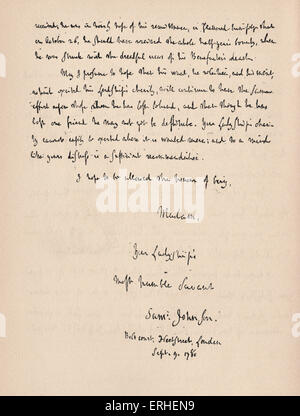 Samuel Johnson - lettera con firma. In data 9 settembre 1780. Autore inglese e poeta 18 Settembre 1709 - 13 dicembre 1784 Foto Stock