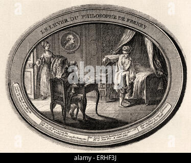 VOLTAIRE, François-Marie Arouet - Ritratto di Voltaire di alzarsi al mattino 'Le leva du philosophe de Ferney'. Francese Foto Stock