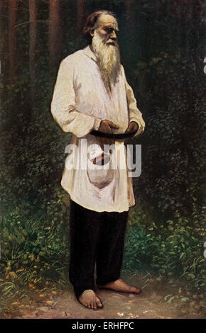 Leo Tolstoy - ritratto dello scrittore russo, estetica, filosofo moralista e mistico. 1828-1910. Dipinto da Ilya Yefimovich Foto Stock