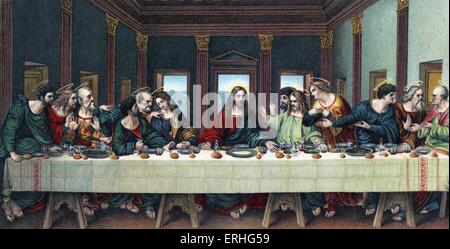 L Ultima Cena - dopo l'affresco di Leonardo da Vinci, 15 Aprile 1452 - 2 Maggio 1519 Foto Stock