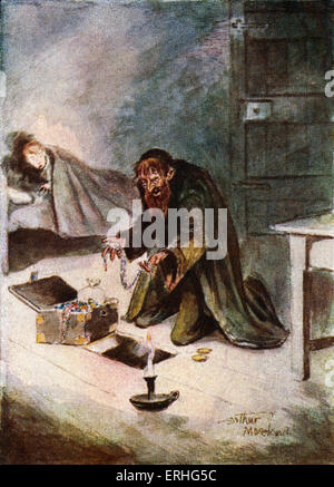 Oliver Twist - illustrazione di una scena dal libro dal romanziere inglese Charles Dickens con Oliver e Fagin. La didascalia recita: Foto Stock