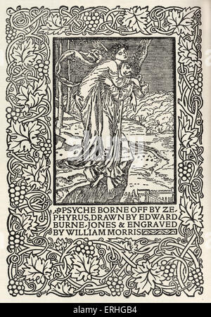 Psiche portato fuori da Zepyrys', incisione da William Morris' . Illustrazione dal manifesto per la fondazione di Kelmscott Press, parte delle Arti & mestieri di movimento. Scrittore inglese, poeta e designer. 24 Marzo 1834 - 3 ottobre 1896. Disegnato da Edward Burne-Jones Foto Stock