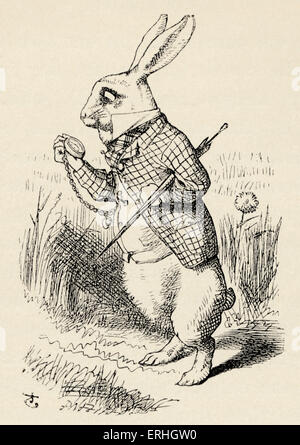 Alice nel Paese delle Meraviglie - il coniglio bianco guarda il suo orologio da tasca, dal libro di Lewis Carroll (Charles Lutwidge Dodgson), Foto Stock