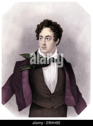 Lord Byron - Ritratto del poeta inglese all'età di 19 22 Gennaio 1788 - 19 aprile 1824. Dipinto da G. Sanders. Incisione Foto Stock