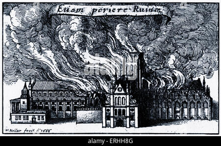 Vecchia San Paolo 's sul fuoco durante il Grande Incendio di Londra 1666. Cattedrale di San Paolo fu in seguito costruito al suo posto. Incisione di Foto Stock