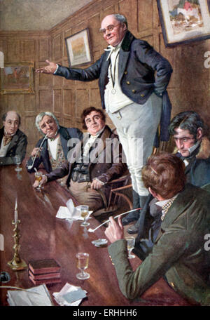 Charles Dickens 's 'The Pickwick Papers" : ritratto del sig. Pickwick rivolgendosi ai club. Illustrazione di Harold afferrando, 1924. Romanziere inglese: 7 febbraio 1812 - 9 giugno 1870. Foto Stock