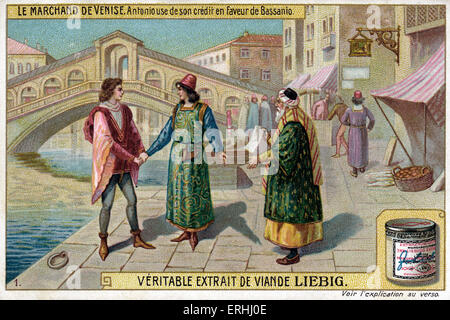William Shakespeare 's riprodurre Il Mercante di Venezia - Antonio prende in prestito denaro per Bassanio da Shylock. Drammaturgo inglese, 1564 Foto Stock