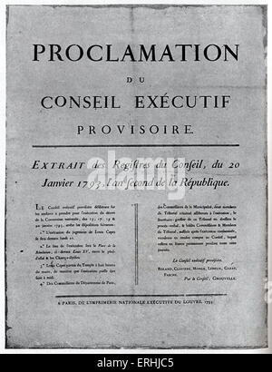 Louis XVI, re di Francia - Striscione di ordine per la sua esecuzione. 23 Agosto 1754 - 21 gennaio 1793. La sua esecuzione nel 1793 segna Foto Stock