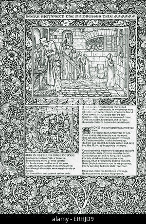 Geoffrey Chaucer - "La Priora" favola', da 'The Canterbury Tales". Una pagina da "Le opere di Geoffrey Chaucer', Kelmscott Foto Stock