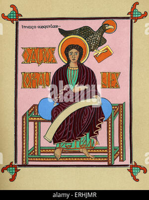San Giovanni Evangelista. Dal Vangelo di Lindisfarne-libro, A.D. 720. Un illuminato Manoscritto latino dei vangeli. San Foto Stock