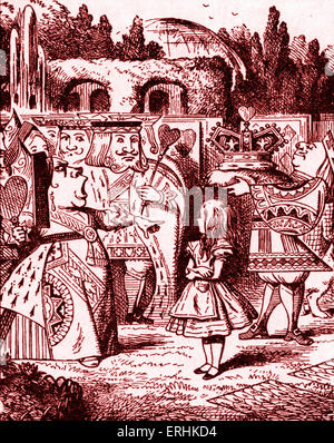 Regina di Cuori esige Knave di cuori dirle la bambina è - da Alice nel Paese delle Meraviglie da Lewis Carroll (Charles Foto Stock