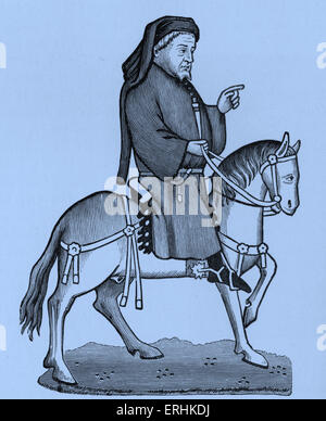 Geoffrey Chaucer - Ritratto del poeta inglese a cavallo. c. 1343-1400 Foto Stock
