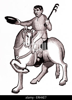 Geoffrey Chaucer è il cuoco a cavallo. da The Canterbury Tales - c. 1343-1400. Ellesemere manoscritto di Canterbury Tales. Foto Stock