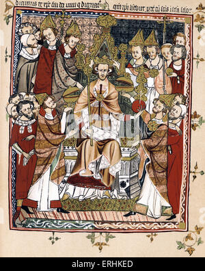 Il re Edoardo III - Incoronazione del Re Edward - inizi del XIV secolo - Inghilterra 13 Novembre 1312 - 21 giugno 1377. Illuminazione Foto Stock