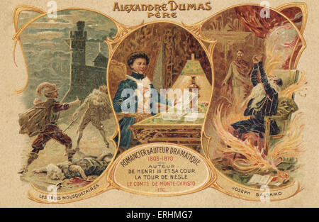 Alexandre Dumas père - scrittore francese, iscritto alla sua scrivania con i tre moschettieri / Les Trois Mousquetaires, Giuseppe Foto Stock