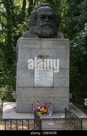 Karl Marx 's lapide presso il cimitero di Highgate 5 Maggio 1818 - 14 Marzo 1883 Foto Stock