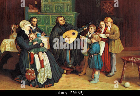 Martin Lutero con la sua famiglia da Gustav Spengenber . (1828 - 1891), teologo tedesco, riformatore religioso10 novembre 1483 - 18 Foto Stock