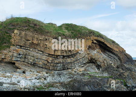 Rocce carbonifero a Saltpan rocce, Scremerston, Berwick Upon Tweed, Northumberland, Inghilterra Foto Stock