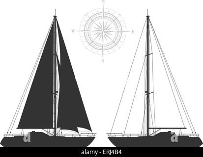 Yacht. Dettagliata illustrazione vettoriale di due yacht nero isolato su sfondo bianco. Illustrazione Vettoriale