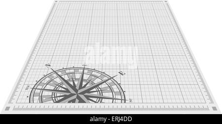 Bussola silhouette rosa su sfondo blueprint. Illustrazione Vettoriale. Illustrazione Vettoriale
