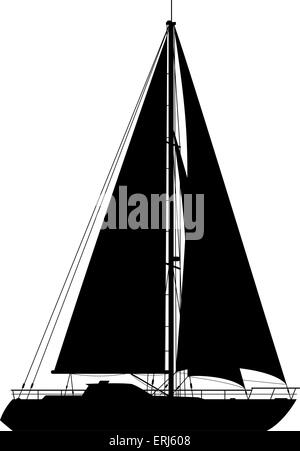 Yacht. Dettagliata illustrazione vettoriale di yacht nero isolato su sfondo bianco. Illustrazione Vettoriale