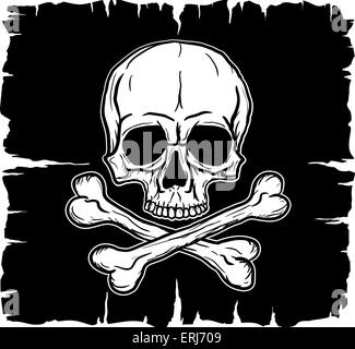 Cranio e Crossbones per black flag. Disegno a mano libera. Illustrazione Vettoriale