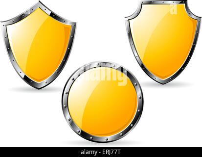 Set di giallo le protezioni in acciaio isolati su sfondo bianco. Illustrazione Vettoriale