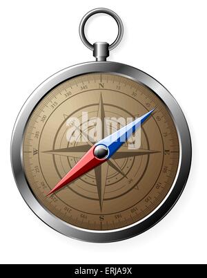 Acciaio bussola dettagliata isolato su bianco Illustrazione Vettoriale