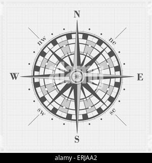 Rosa dei venti sulla griglia. Illustrazione Vettoriale. Illustrazione Vettoriale