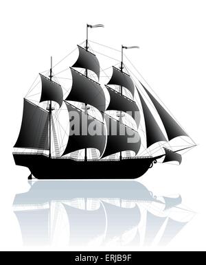 Nero old ship isolato su bianco Illustrazione Vettoriale
