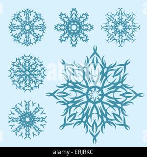 Set di vettore di blu di fiocchi di neve di forme diverse Illustrazione Vettoriale