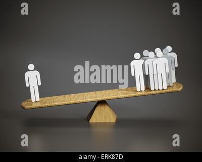 Business il concetto di equilibrio con un uomo contro un gruppo di persone sull'altalena. Foto Stock