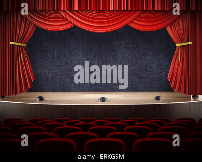 Palcoscenico teatro vuote con sedili rosso Foto Stock