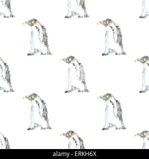 Acquerello pinguine carino in stile vintage, vettore modello senza giunture Illustrazione Vettoriale