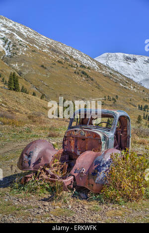 Abbandonato il carrello, Animas forche rovine miniera, Animas forche, Colorado, Stati Uniti d'America, America del Nord Foto Stock