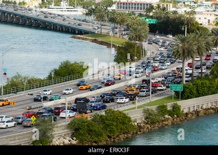 MacArthur Causeway, South Beach, Miami Beach, Florida, Stati Uniti d'America, America del Nord Foto Stock