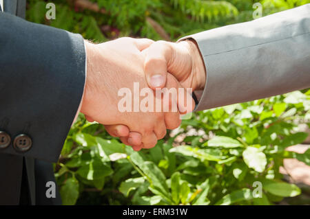 Due uomini agitare le mani Foto Stock