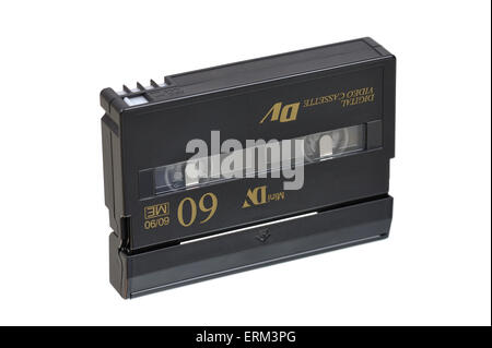 Cassetta Mini DV isolato su bianco Foto Stock