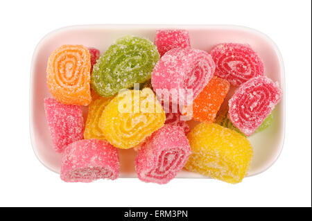 Set di frutta candita jelly su una piastra isolata Foto Stock